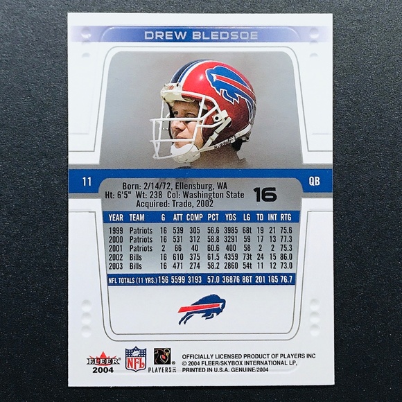 Drew Bledsoe - 2004 Fleer Genuine #16 - Picture 2 of 2